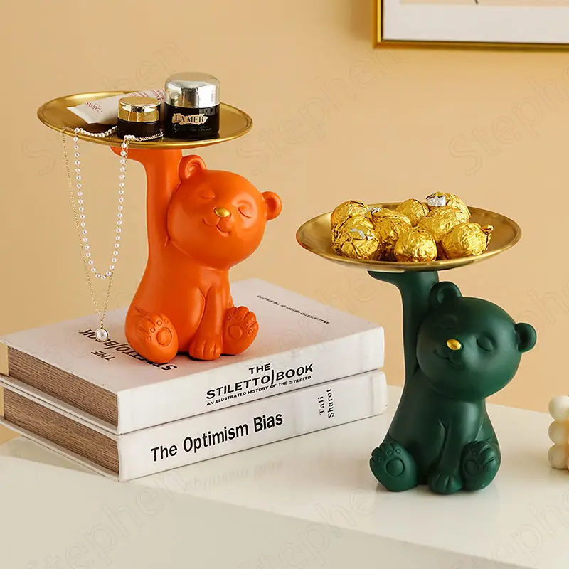 

Nordic Creative Bear Resin Embellishment Storage Ornaments Iving Room Decorations for Home Jewelry Cosmetic Diplay Tray Statue
