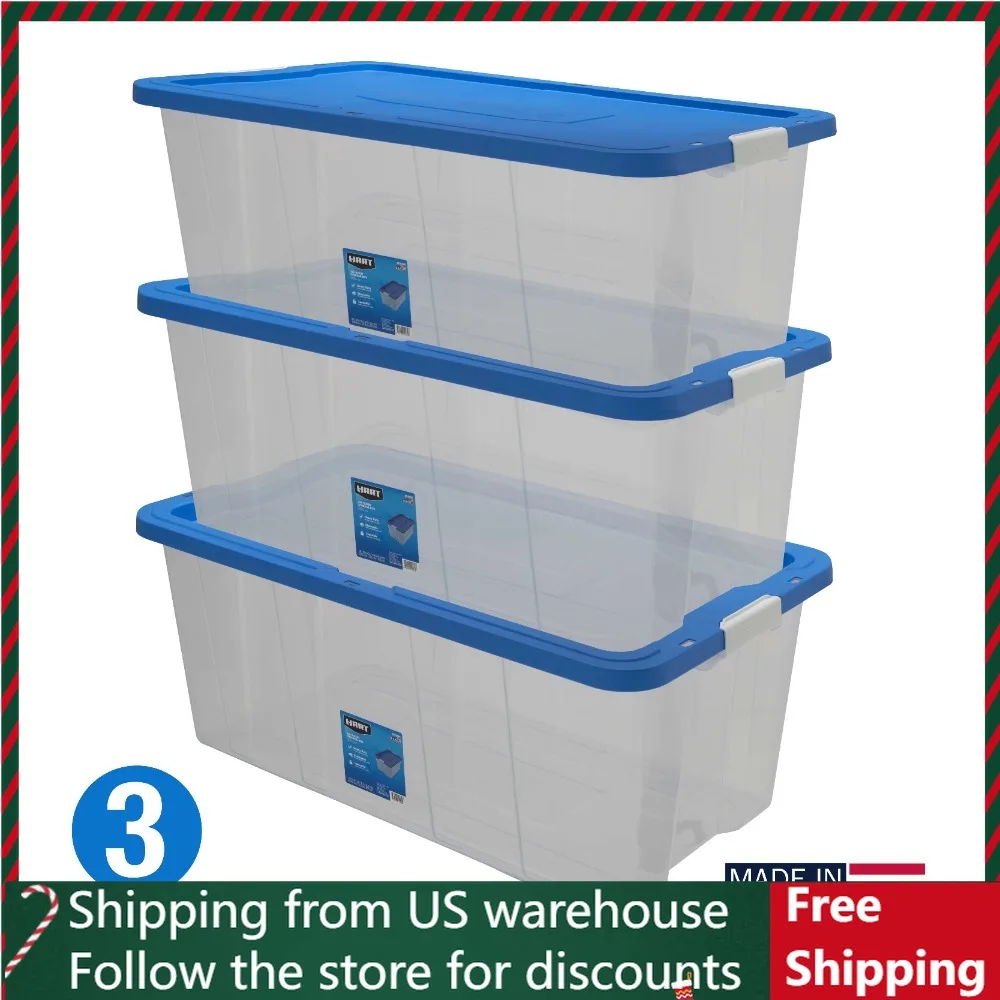 

Пластиковый контейнер для хранения с фиксацией на 160 кварт, контейнер, коробка-органайзер для кемпинга, набор из 3 прозрачных коробок для бесплатной доставки контейнеров для хранения