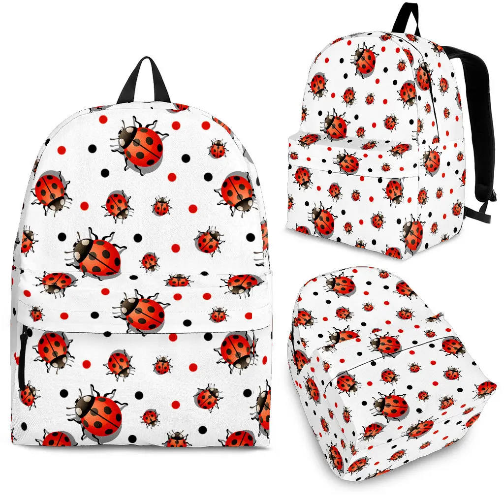 

YIKELUO Fashion Wave Dot Cartoon Seven-star Ladybug 3D Backpack Student Textbook Knapsack With Zip Leisure Outdoor Travel Bag