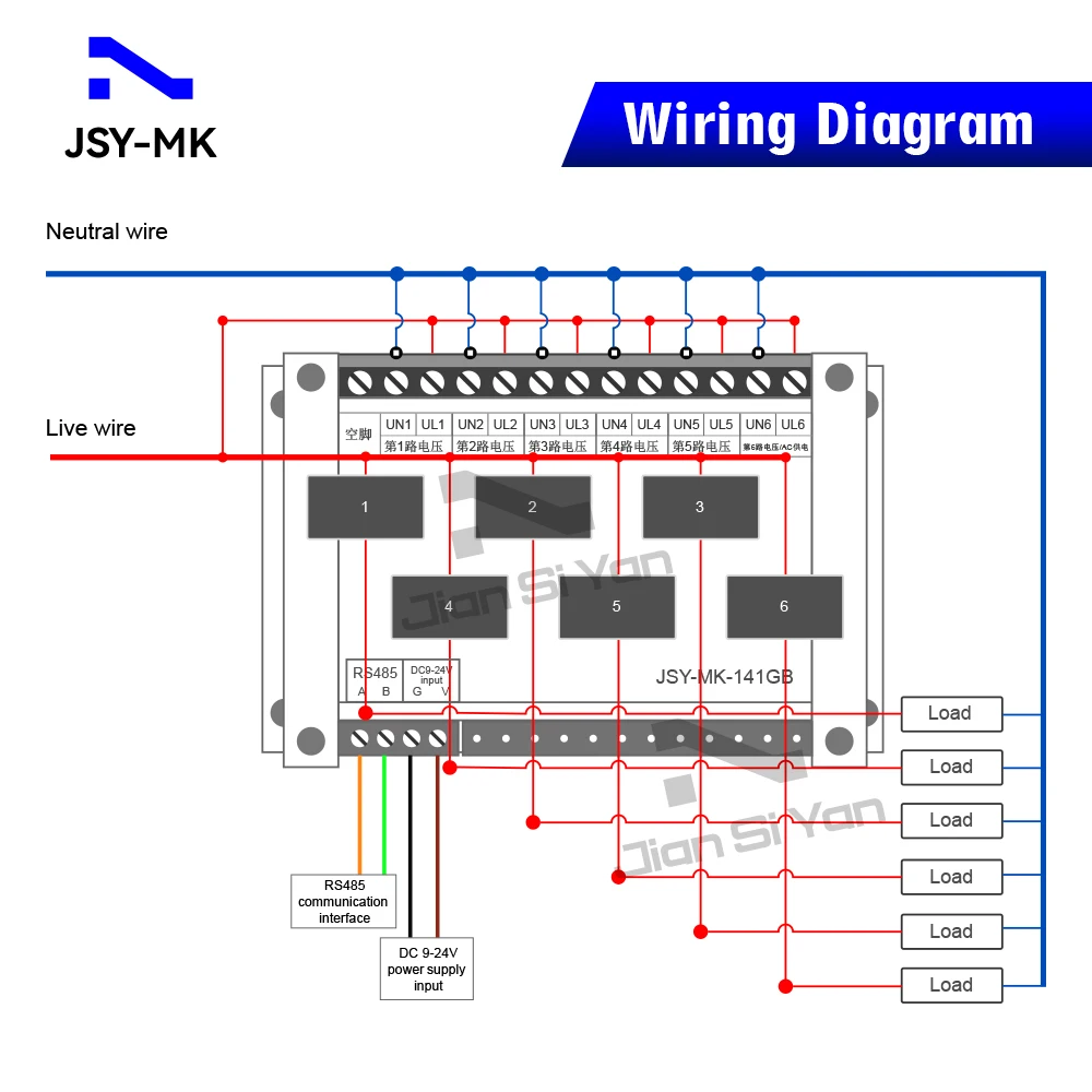 Фото JSY-MK-141G 6-канальный измеритель энергии 80А RS485 Modbus-RTU на DIN-рейке №5