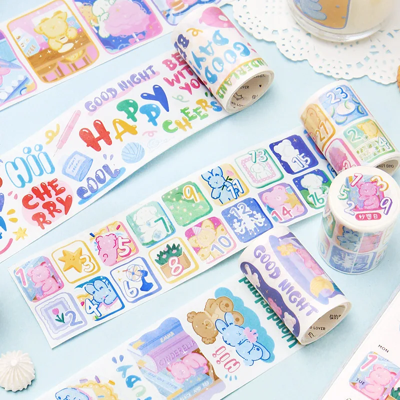 

Cute Washi Tape 5cmx3M Fun Journal Kawaii Number Bear Journal DIY Stickers Cartoon Paper Masking Tapes