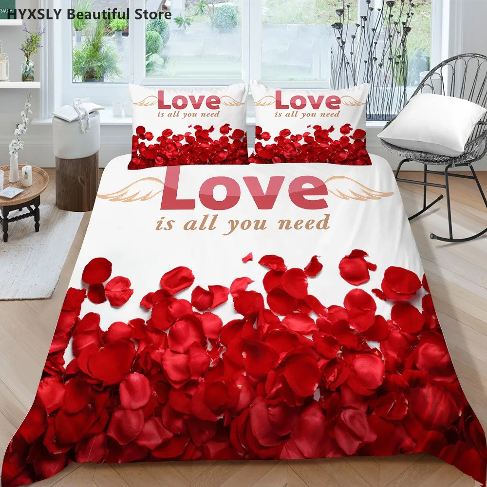

Valentine's Day Red Rose Flower Fashion 3D Bedding Set Duvet Cover Quilt Cover Polyester Twin Queen King Gift Room Decor