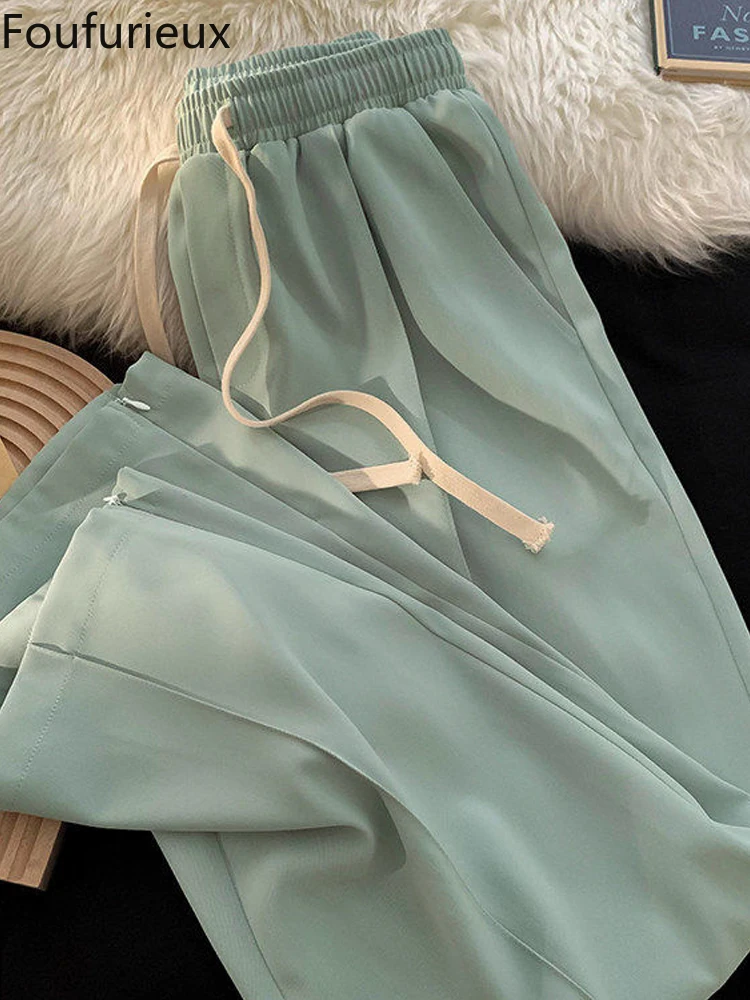 

Мятно-зеленые японские драпированные брюки foufurious, повседневные брюки с разрезом, мужские литературные уличные универсальные брюки с широк...