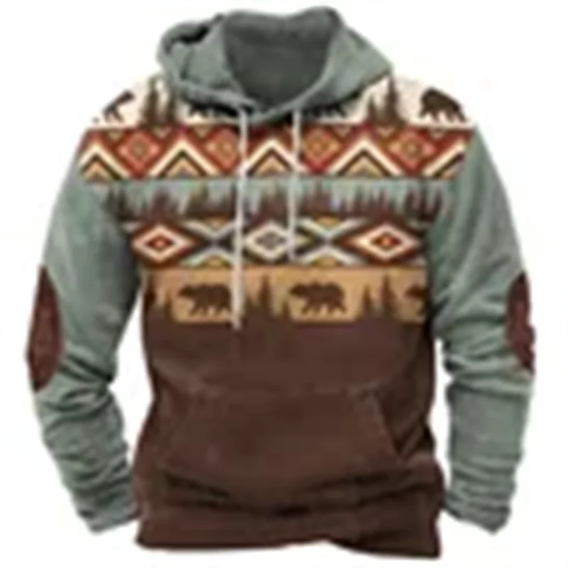 Винтажная толстовка с 3D принтом мужская капюшоном повседневная уличная одежда