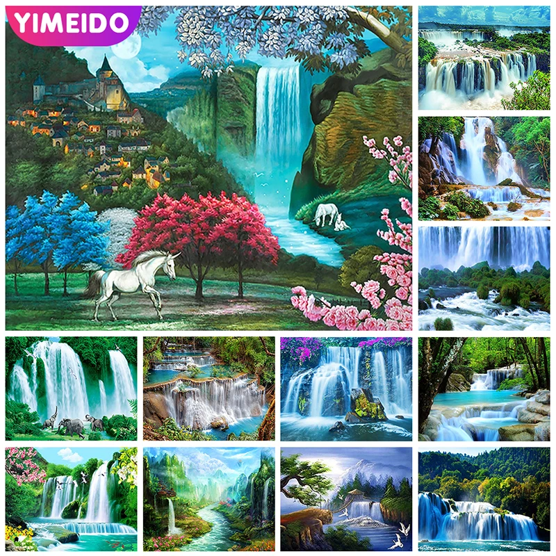 

YIMEIDO AB Diamond Painting Waterfall Scenery 5D DIY Full Square Round Zipper Bag Diamond Embroidery Landscape Cross Stitch Kit