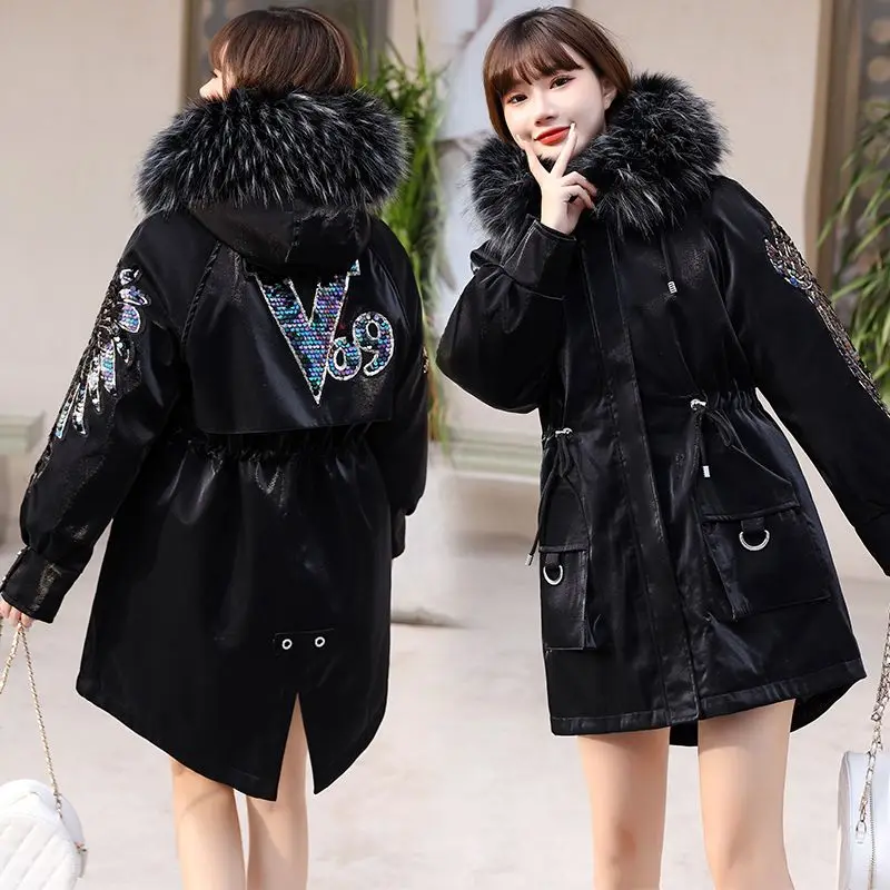 

Зимняя новая парка, куртка, женское модное меховое пальто с капюшоном в Корейском стиле, меховая подкладка со съемным мехом