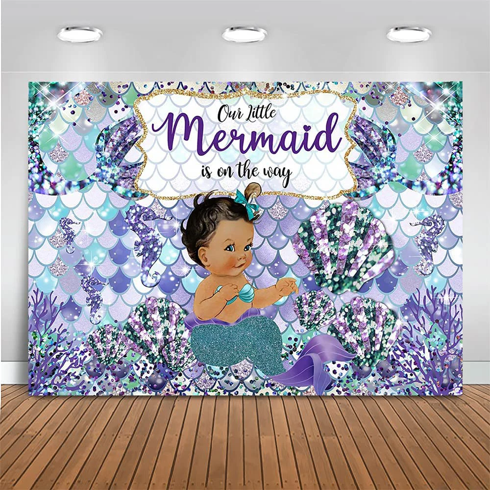 

Mocsicka Mermaid Baby Shower Backdrop for Girls Under Sea Background Our Little Mermaid is on The Way Baby Shower Party Banner