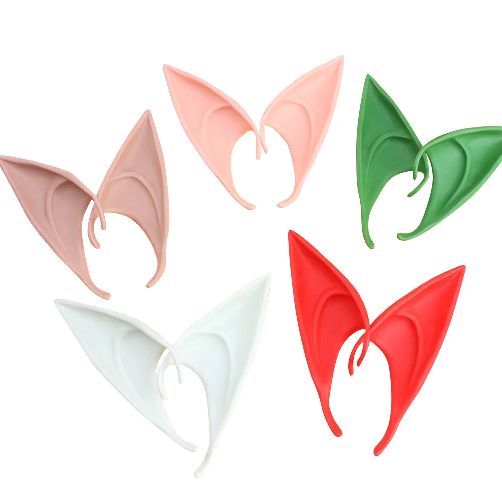

5 Pairs Exquisite Halloween Cosplay Props Latex Elf Ears Shaped Decoration Role Play Costume Cosplay Outfit (White, Green, Red,