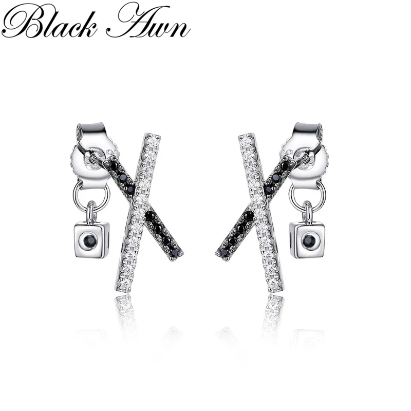 Черные Awn 2022 новые милые серебряные черные шпинели модные серьги для помолвки для женщин модные ювелирные изделия подарок I159