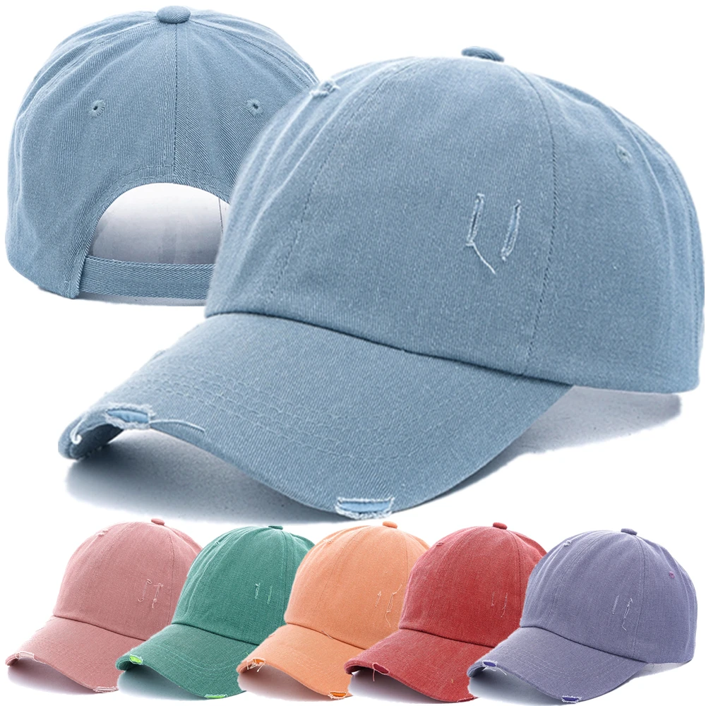 

New Streetwear Women Hat Candy Colors Washed Cotton Baseball Cap High Quality Fashion Hole Vintage Female Cap