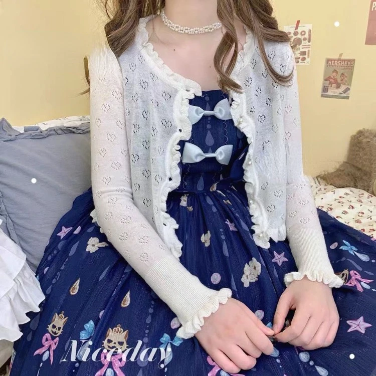 Женский кардиган с круглым вырезом длинным рукавом и жемчужной пряжкой