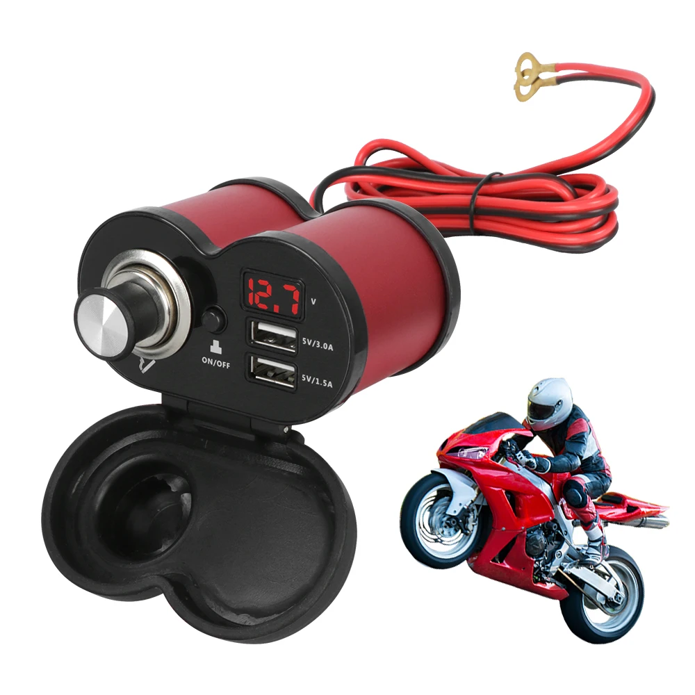 

Digital Voltmeter Adapter QC 3.0 Dual USB Port Cigarette Lighter Socket Waterproof Dustproof Motorcycle Handlebar Charger