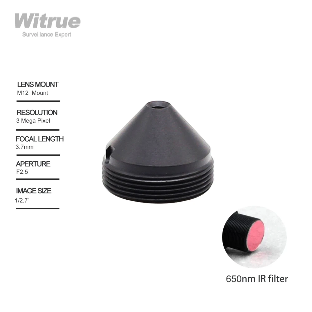 

Witrue HD 3Mega pixel Pinhole CCTV Lens 3.7MM 1/2.7" F2.5 M12 Mount with 650nm IR filter for Surveillance Security Cameras