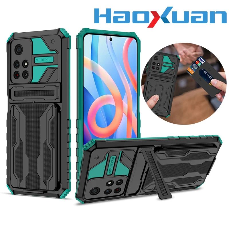 

Shockproof Phone Case For Redmi Note 9S 9Pro 10 11Pro Luxury Card Slot Kickstand Protection Cover For Redmi 9 9A 9T 9Power 9C 10
