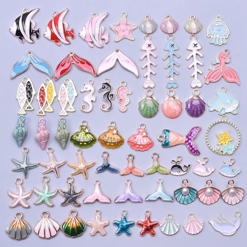 

Random Mixed Enamel Charm Sea Ocean Series Shell Tail Starfish Alloy Pendant Charm For Jewelry Making DIY Craft Finding Material