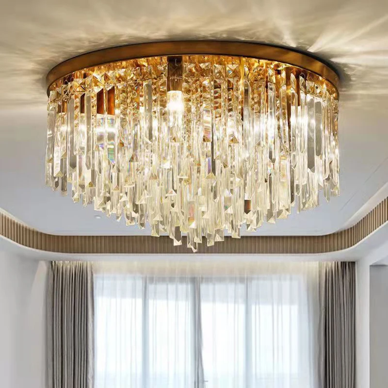 

Modern Bedroom Deco Led E14 Ceiling Lights Luxury K9 Crystal Lustre Led Ceiling Lamp Gold / Chrome Metal Round Mounted Lighting