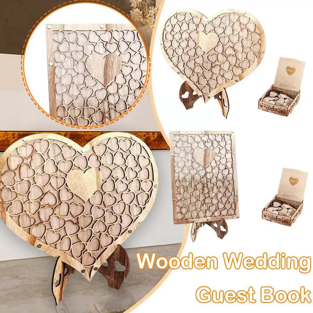 

Свадебная Гостевая книга в форме сердца, деревянная Гостевая книга на замену, свадебная книга для гостей, прозрачная коробка U0S1