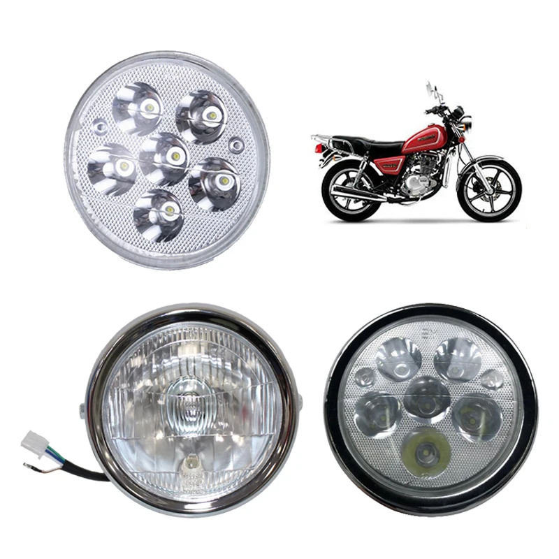 

Motorcycle Universal Head Light Metal Front Lamp for Suzuki Haojue Lifan Qingqi Haojin Chromed LED Headlight With Oxygen Bulb