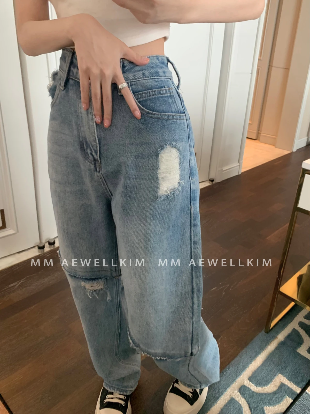 ADER ERROR Vintage Washed Old Jeans Men's and Women's Spring Fashion Brand Pants with Broken Holes Loose Slim Straight Leg Pants
