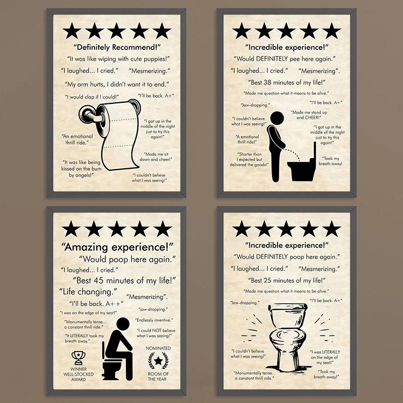 

Incredible Toilet Pee PAPER Quote Sign Posters Print Amazing Experience Wall Art Pictures Canvas Painting 5 Star Bathroom Decor