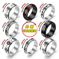 2022 new sun star moon titanium steel fortune cat rotatable ring couple jewelry source manufacturer can adjust