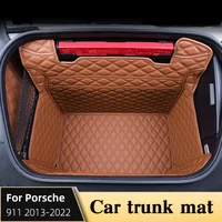 Car Rear Trunk Mat For Porsche 911 2013-2022 Accessories Leather Mats Waterproof Wearable Cargo Tray Storage Pads