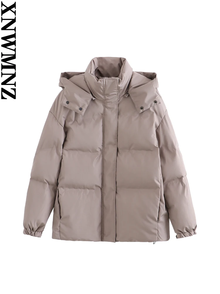 XNWMNZ 2023 Women Fashion Thicke Thermal Waterproof Quilted Padded Jacket Detachable Hat Zipper Drawstring Hem Female Outerwear