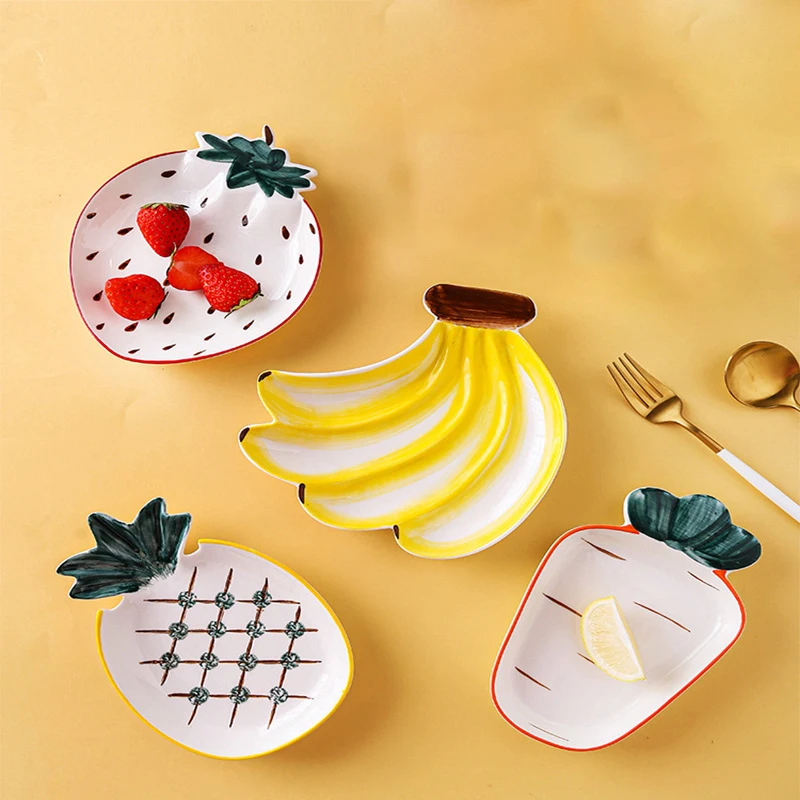 

Nordic Style Creative Fruit Ceramic Plate Pineapple Banana Shape Dinner Plate Snack Fruit Plate Microwave Oven Personalized Cute