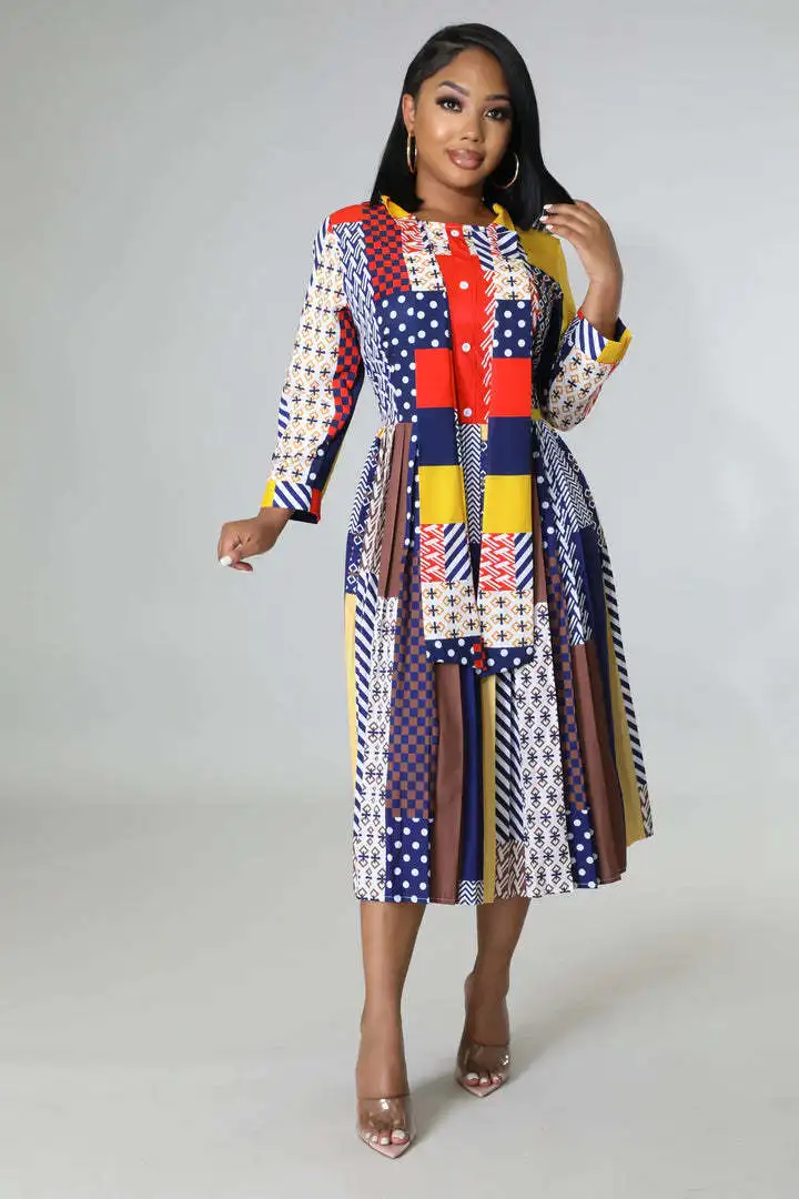 

Платье-миди женское Плиссированное с длинным рукавом и бантом на воротнике