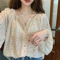 patchwork sequined floral shirt women 2022 spring and autumn korean loose single breasted long sleeve blouse top