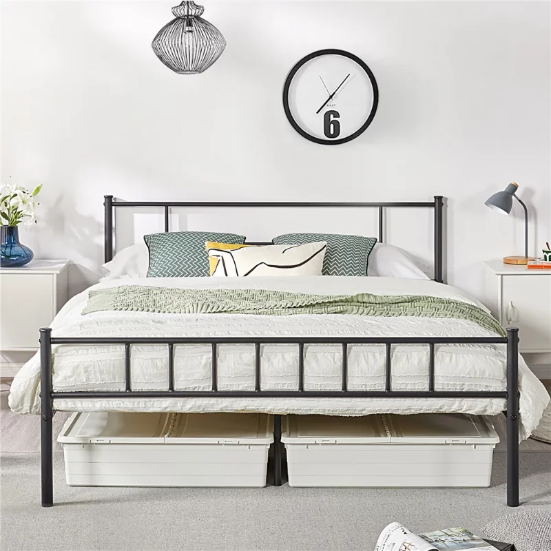 

Easyfashion Queen Metal Platform Bed with Spindle Headboard and Footboard Black 63 X 83 X 35" Bed Frame Queen