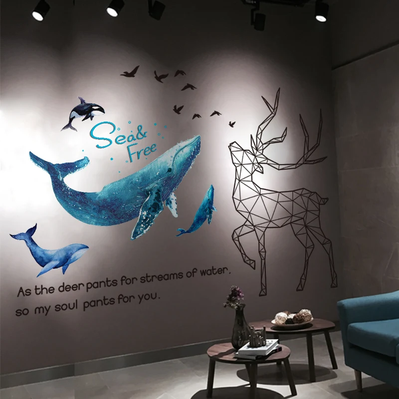 

Creative Geometric Elk Wall Stickers DIY Cartoon Whale Animal Wall Decals for Kids Rooms Baby Bedroom Nursery Home Decoration