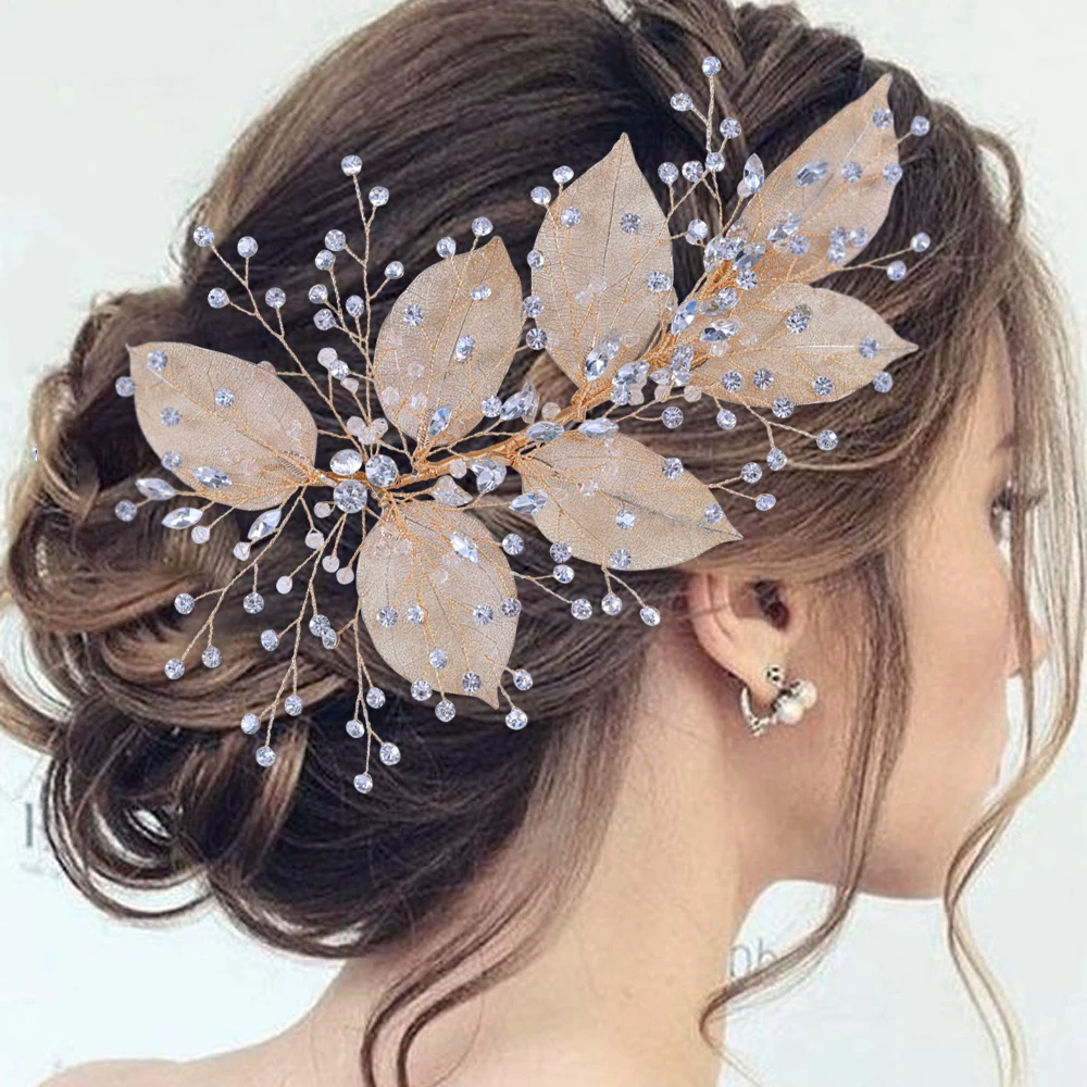 

Wedding Hair Accessories With Large Simulation Leaves Glittering Rhinestone Headband Hair Jewelry For Bride Hair Ornaments Woman