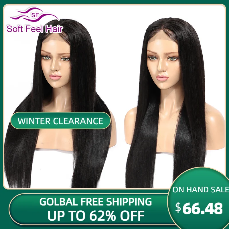 

4x4 Bone Straight Lace Closure Wigs HD Transparent Brazilian Human Hair Wigs Pre-Plucked Baby Hair 4x4 Lace Closure Straight Wig