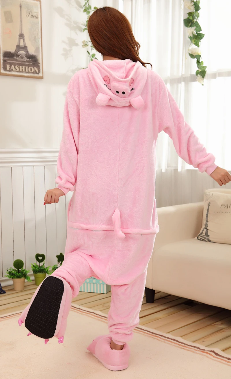 Adults Animal Pajamas Sets Pink Sweet Cartoon Sleepwear Cosplay Pig Costume Women Men Winter Unisex Flannel Onesie Anime Pijamas