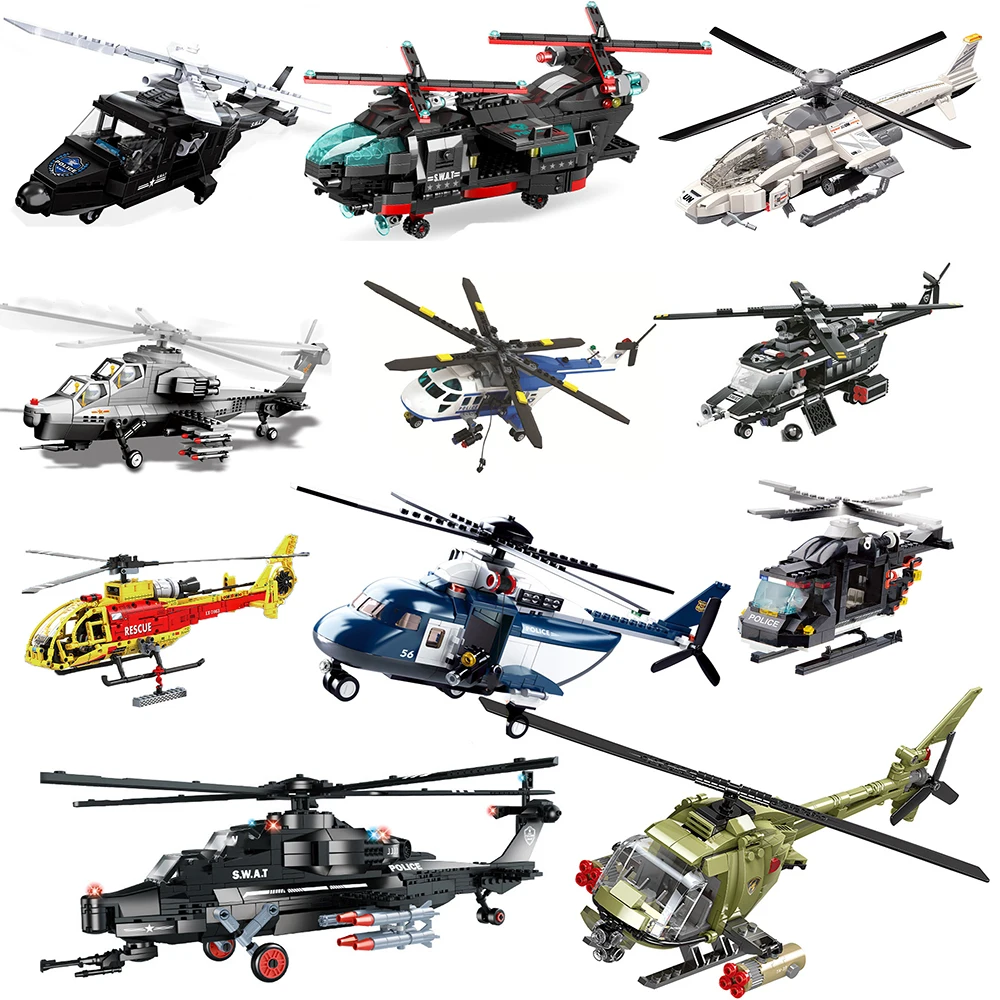 

war army fighter fire rescue huey copter swat bricks kids toys Helicopter sets city police military plane model building blocks