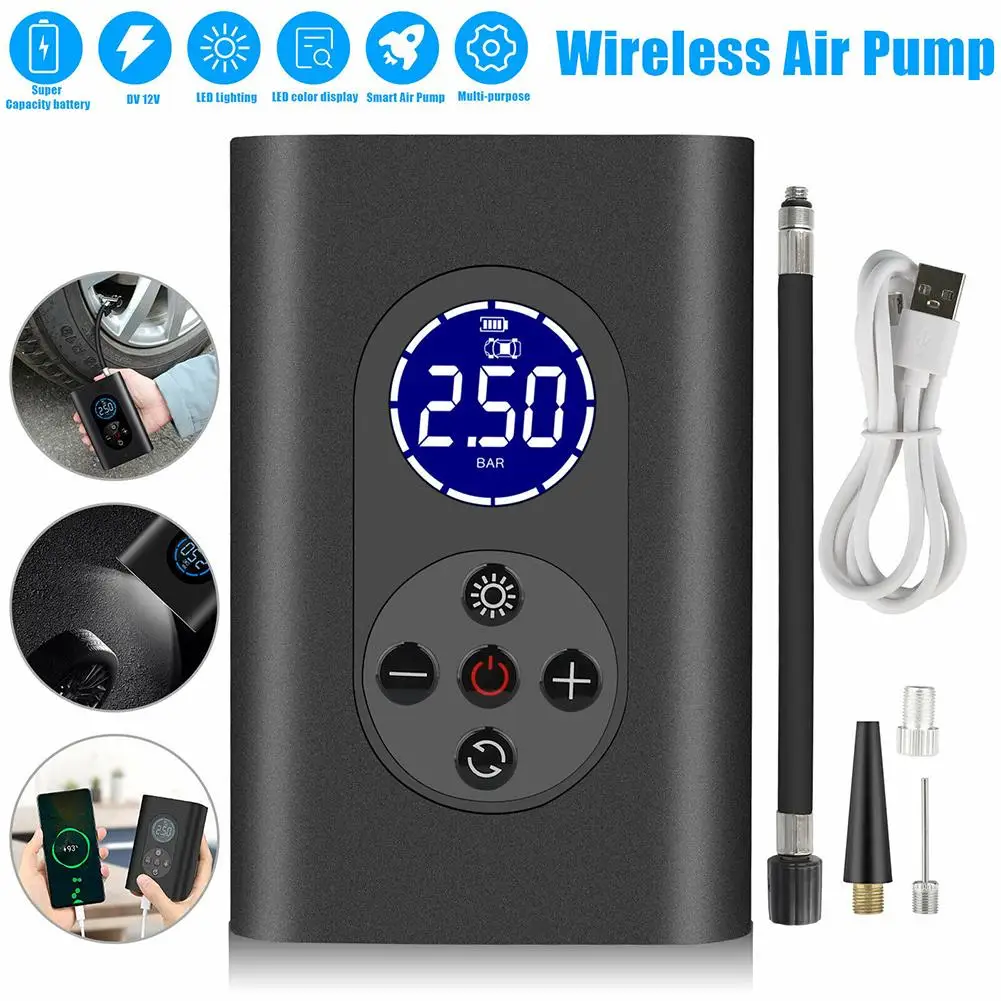 

150psi Usb Smart Air Compressor Pump Lcd Digital Display Built-in Radiator Anti-fall Wireless Car Electric Tire Inflator