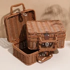 Плетеная коробка для хранения, 1 шт., с двойной ручкой, для переноски еды, фруктов, для улицы, для пикника, тропический ротанговый чемодан