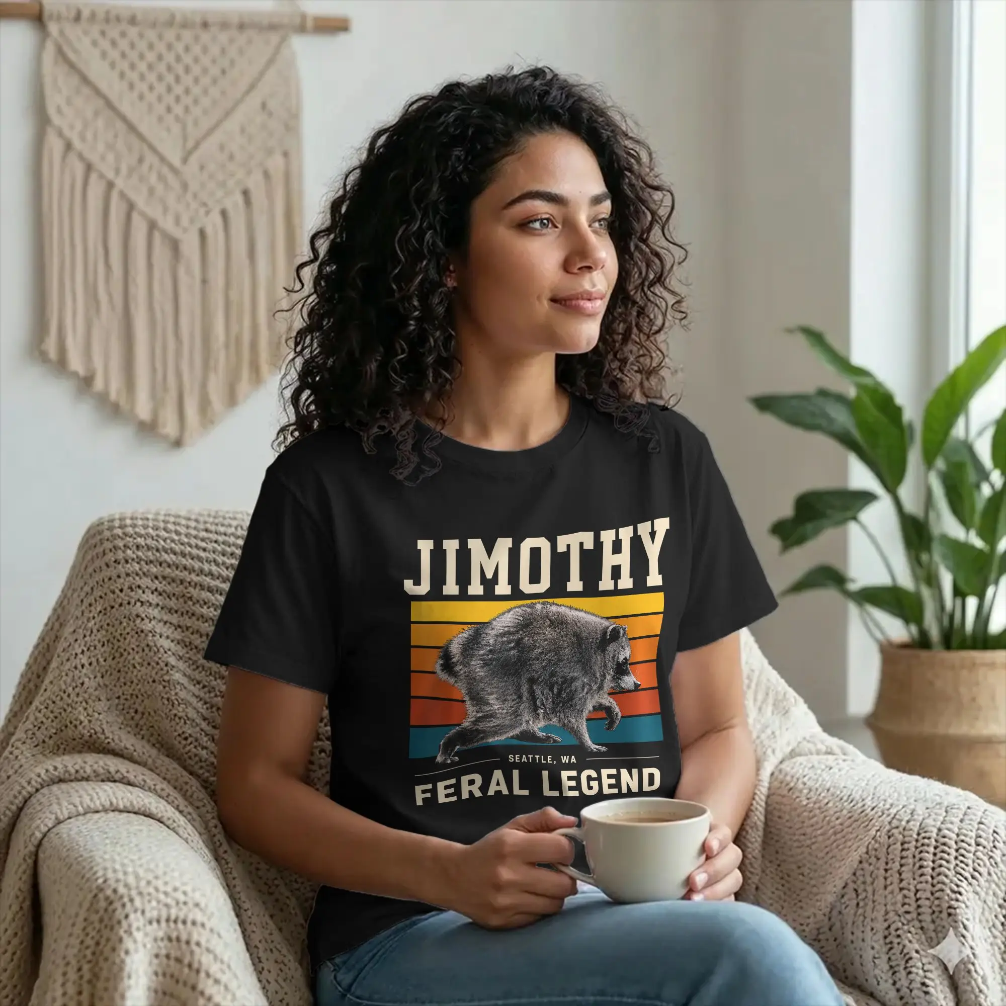 Фото Футболка Jimothy Raccoon Seattle Feral Legend, хлопковые топы унисекс, необычные хлопковые топы с круглым вырезом и короткими рукавами №5