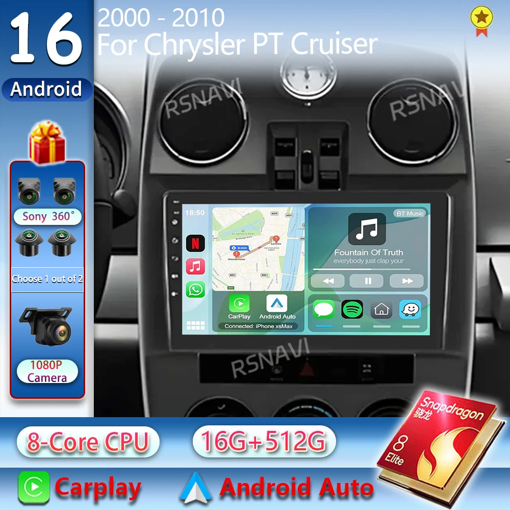 Фото Автомагнитола Android 16 для Chrysler PT Cruiser 2000-2010 с навигацией, мультимедиа, Wi-Fi+4G, DVD, видео, Bluetooth и поддержкой Auto Carplay №1