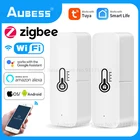 Датчик температуры и влажности Aubess Tuya ZigBeeWi-Fi, комнатный термометр для Alexa, Alice, Google Home, с управлением через приложение Smart Life