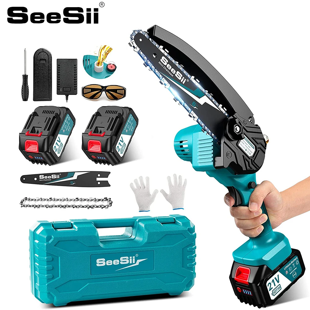 

SEESII 6 Inch Cordless Mini Electric Chain Saw With 2.0-4.0Ah Battery Handheld Pruning Chainsaw Tools for Garden Trimming Branch
