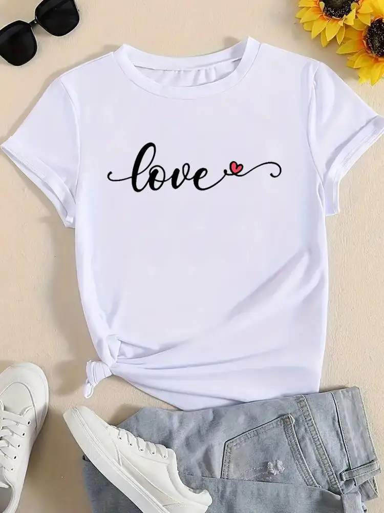 

Женская футболка с принтом Love Heart, Повседневная футболка с коротким рукавом и графическим принтом, в акварельном стиле