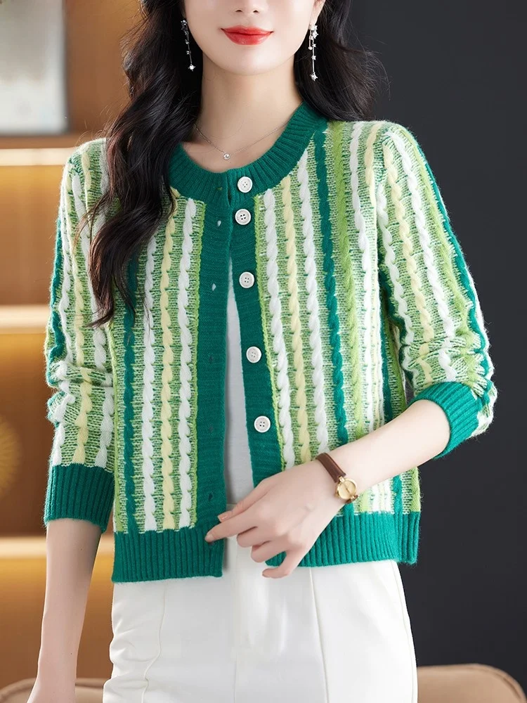 Hengyuanxiang флисовый кардиган женский короткий полосатый свитер верхняя одежда 2024