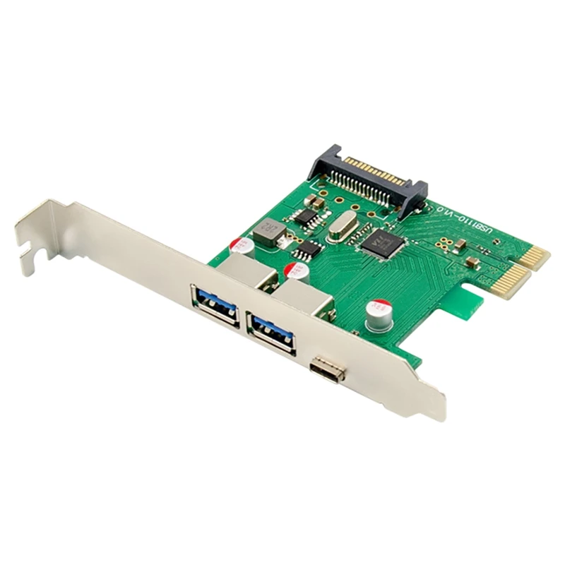 

PCI-E Expansion Card PCI-E X1 VL805 USB 3.1 Type-C+Type-A Port Expansion Card 2A1C Built-In SATA Power Supply Hub