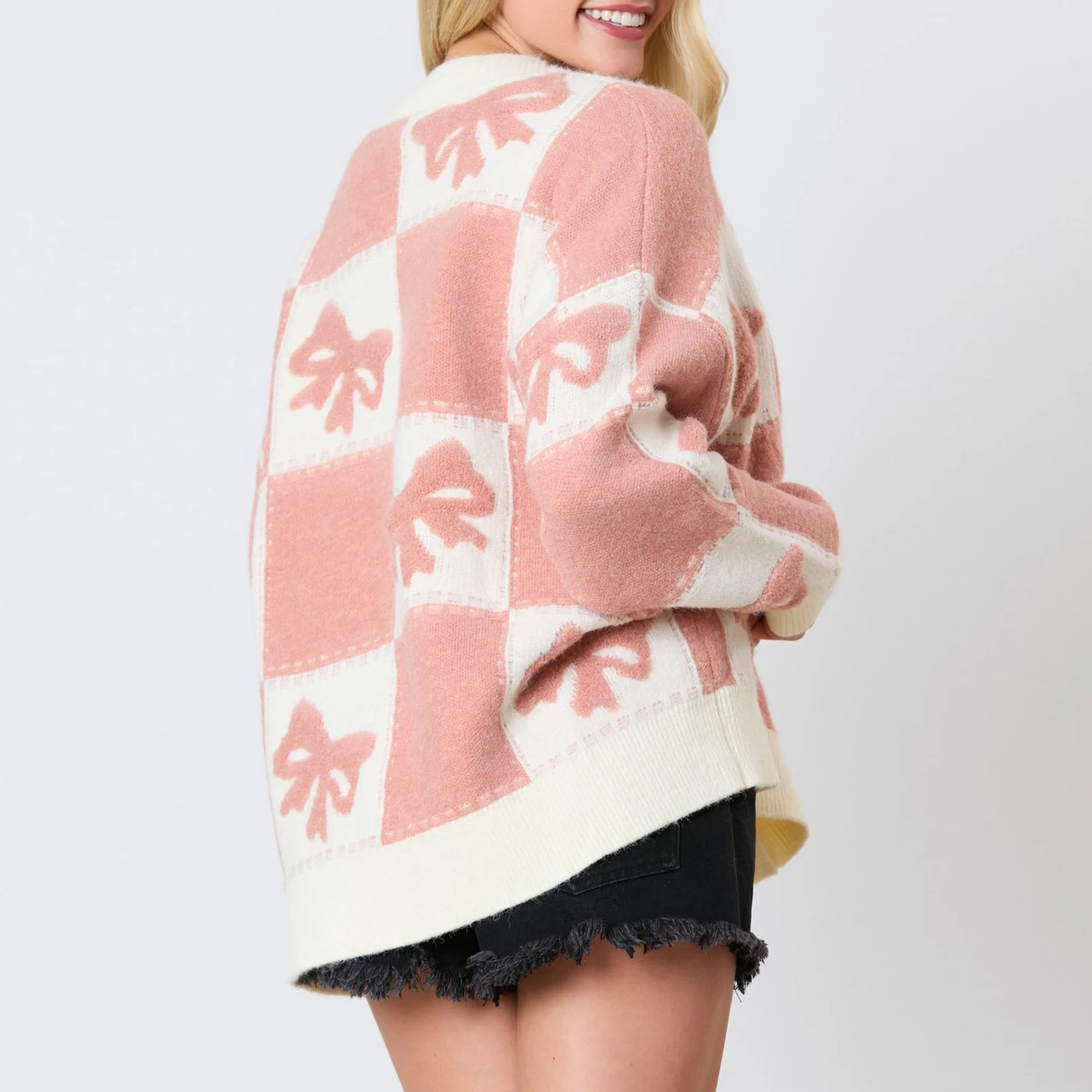 Женский трикотажный кардиган на пуговицах повседневный Свободный контрастных