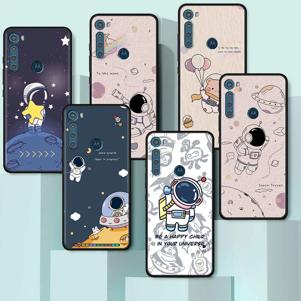 

Cover For Motorola One Fusion G30 G9 Play G8 Power Lite E6s G Stylus Edge Plus Black Soft Phone Cases Cartoon Astronaut