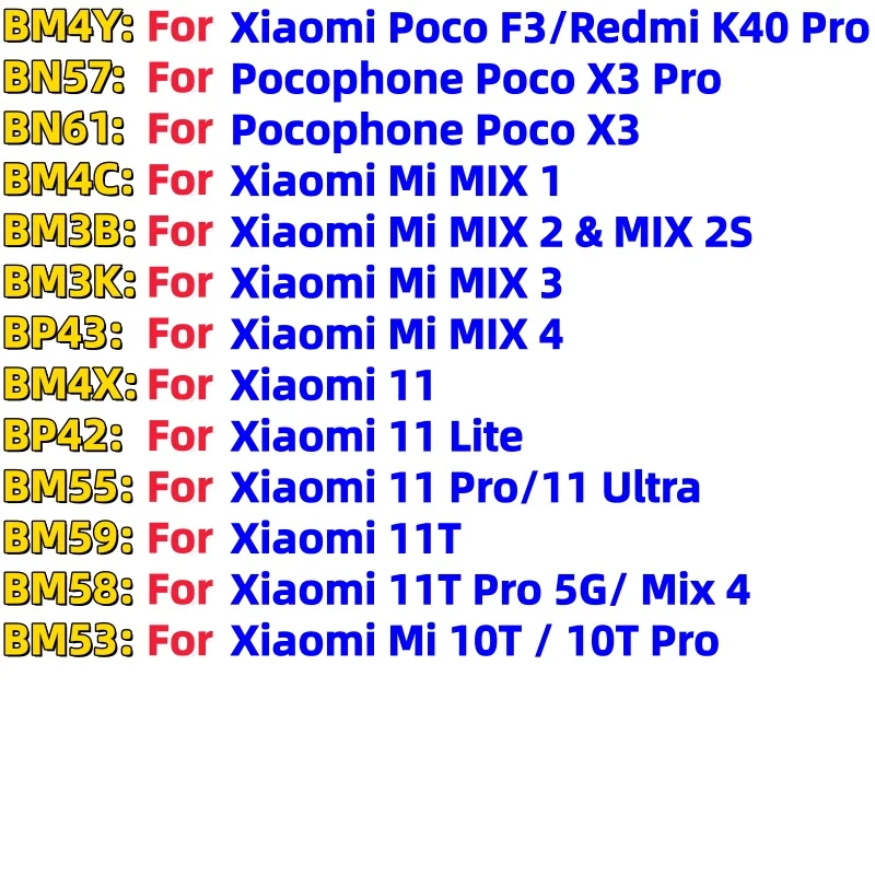 Фото 100% новый высококачественный аккумулятор для Xiaomi Mi Mix 1 2 2S 3 4 Mi 11 Mi11 Lite Ultra Poco X3 F3 Redmi K40 10T 11T Pro + инструменты для замены №1