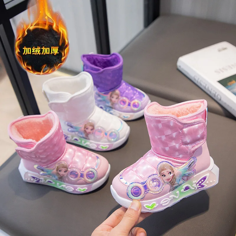 Ботинки детские зимние розовые/фиолетовые с хлопковой подкладкой и мехом размер