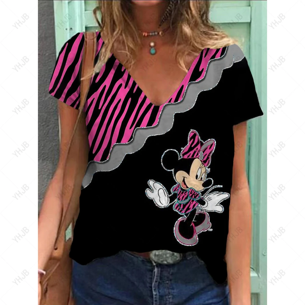 

Disney Minnie Mickey Mouse Print Summer T shirt Women New Fashion Designer Casual Tops Lady Street Clothing Loose T-shirts Femme